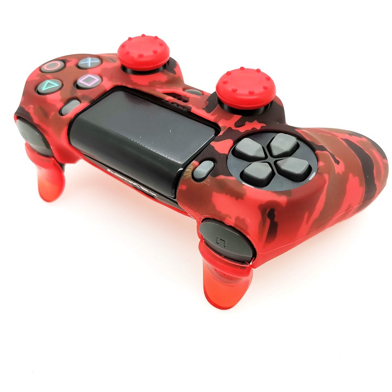 Asokex Silicone Skin Cover for Ps4 Controller (1pc Anti-Slip Case, 1 Pair L2 R2 Trigger Extender, 4pcs Thumb Grips,4pcs LED Light Bar Decal) Protector for DualShock PS4/ Slim/Pro Controller (Red Camouflage) - Image 2